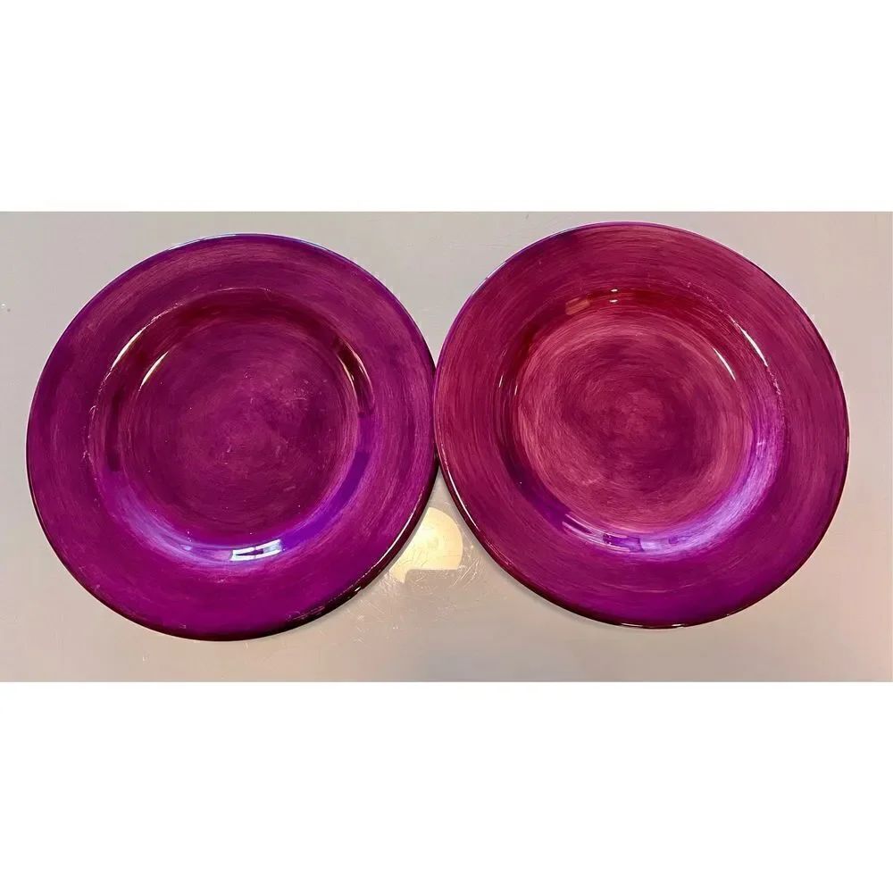 2 SALUTE Eggplant/Plum/Purple 11 1/4 Inch Dinner Plate Hand Painted Collection